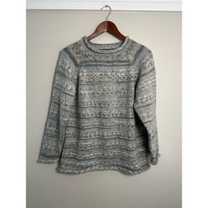American South Side Alpaca Wool Sweater Womens M Gray EUC Fair Isle Raglan Knit